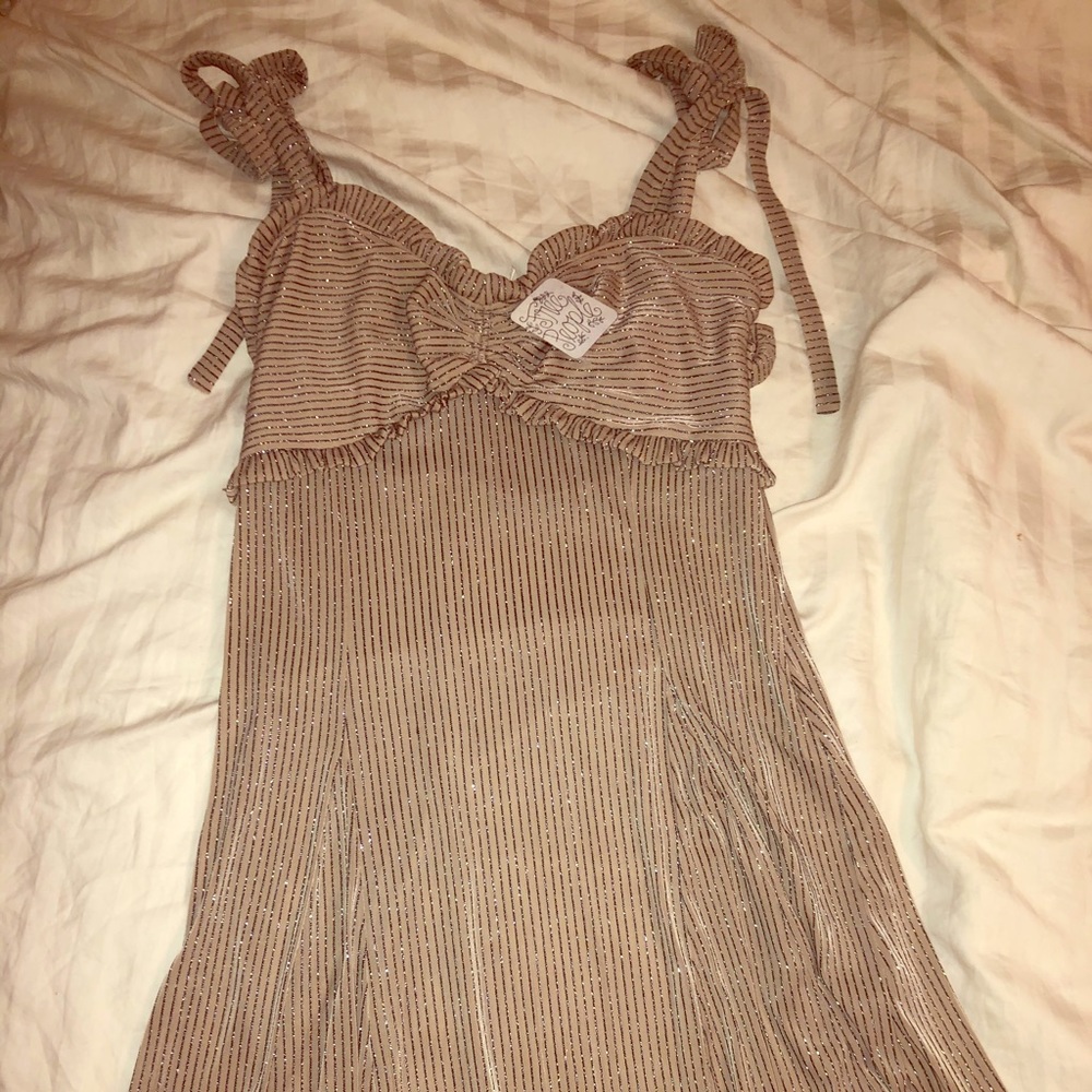 Free People - Nude dress with silver pin stripes